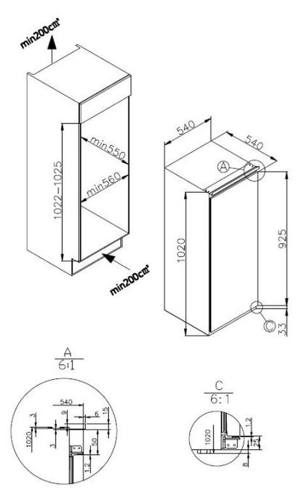 Amica - EKSS 361 216 - Einbau - Kühlschrank mit Gefrierfach - Schlepptür - Technik